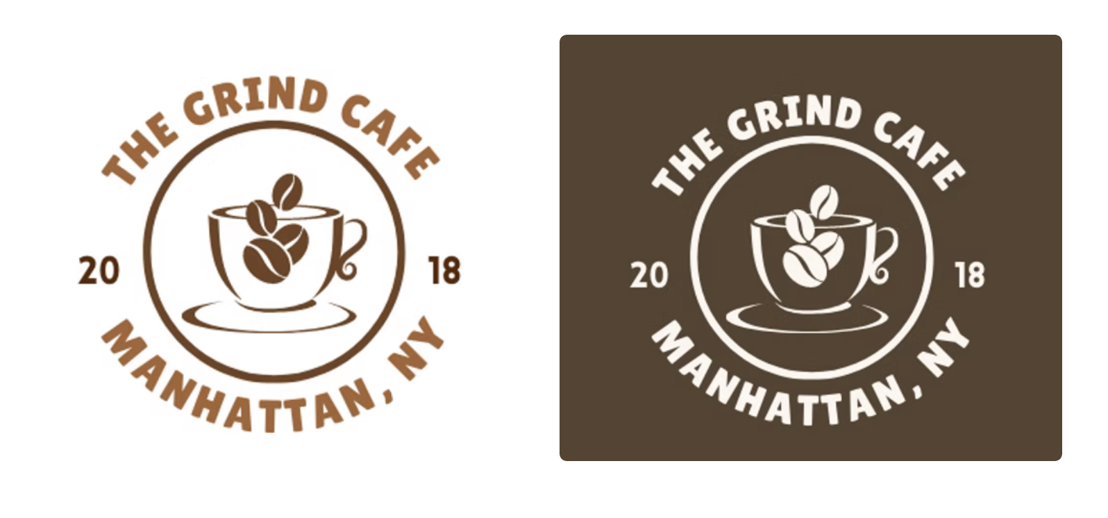 The Grind Cafe logos in light and dark variants