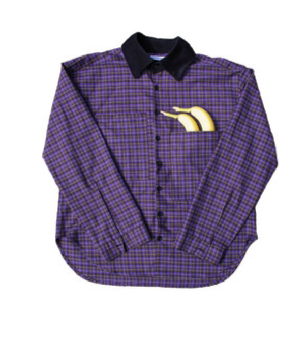 Purple plaid overshirt with banana embroidery