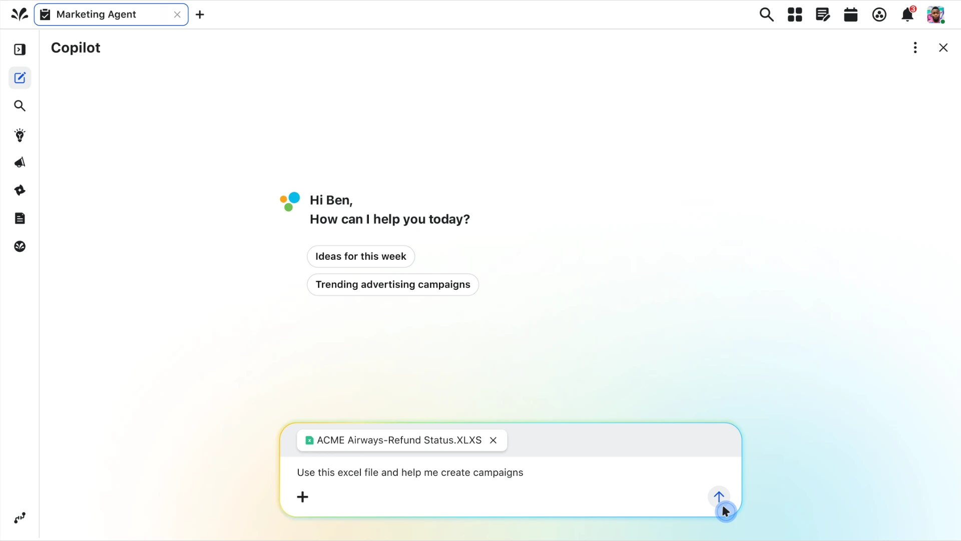 Copilot chat with the media plan file attached