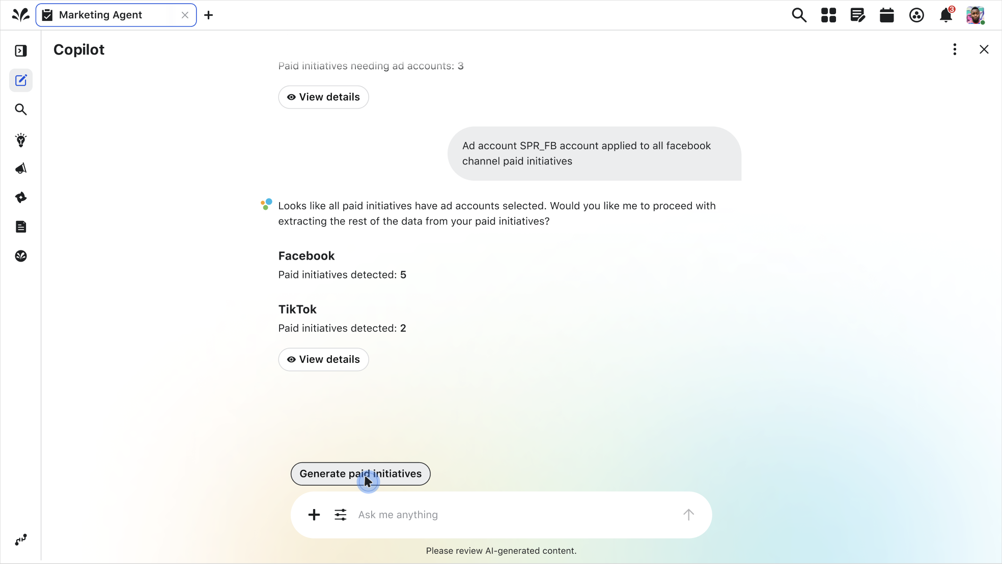 Confirmation that every initiative has an ad account