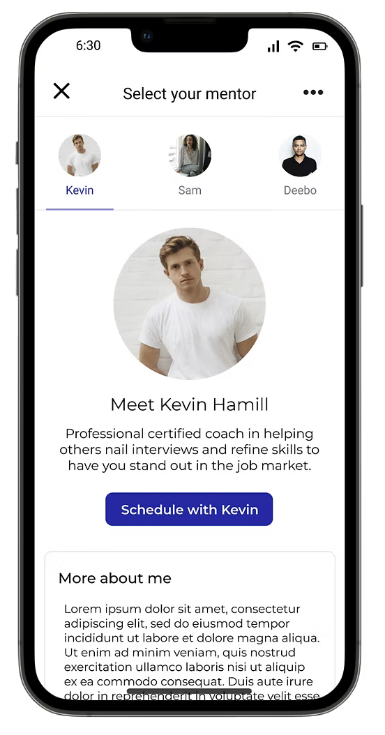 Select your mentor screen with scheduling flow
